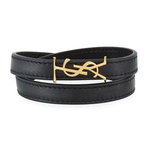 YSL Double Wrap Black Leather Bracelet - authentic and purchased from YSL